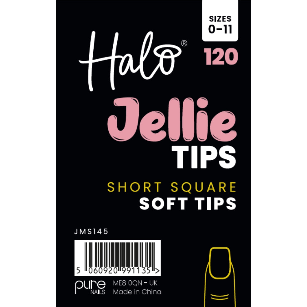 Halo Jellie Tip Soft Gel Nail Tips Short Square Sizes 0-11 120 Pack
