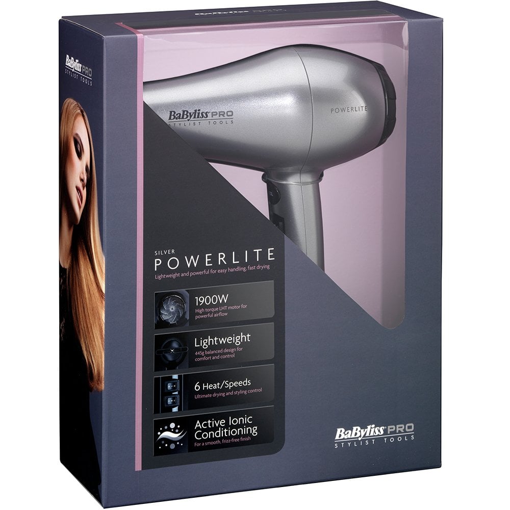 Babyliss Pro Powerlite Hair Dryer Silver 1900w