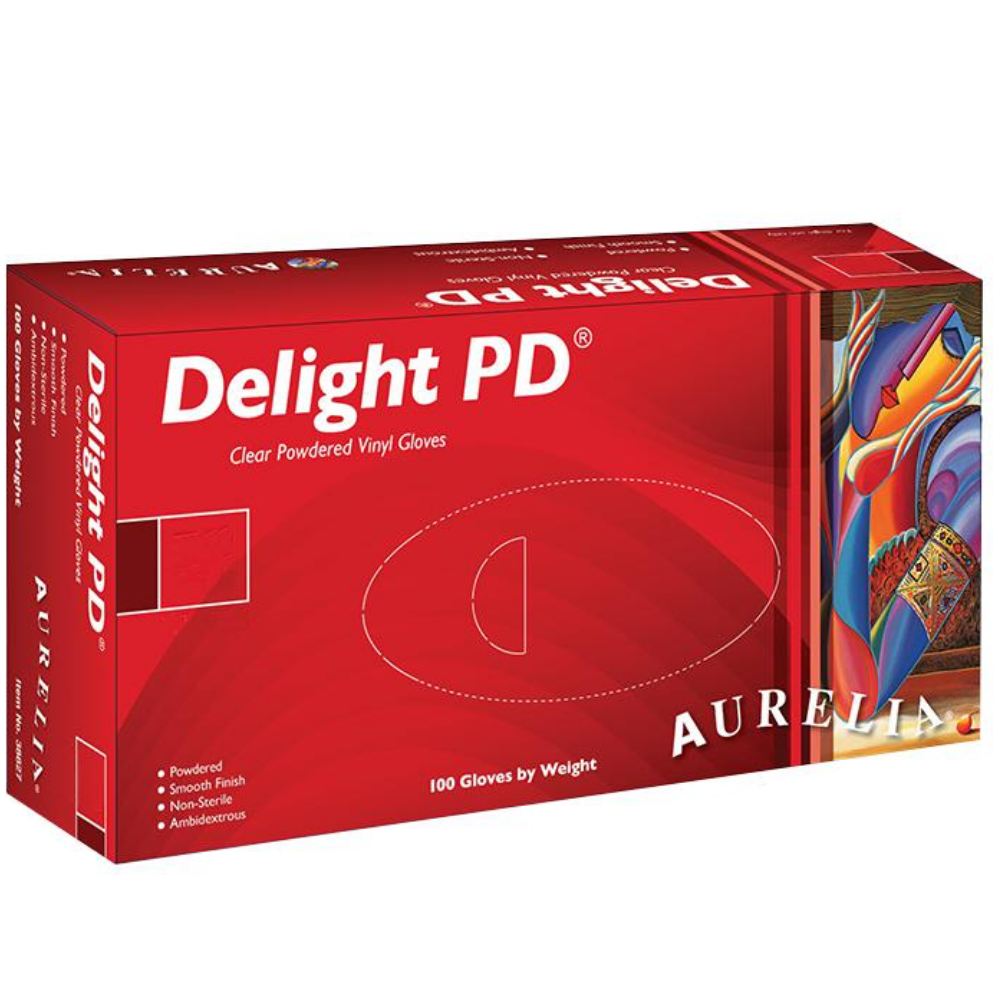Aurelia Delight PD Clear Powdered Vinyl Gloves Small x 100