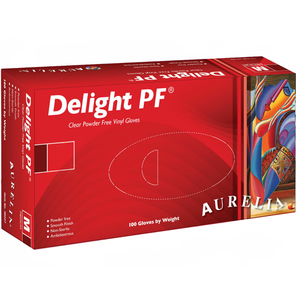Aurelia Delight PD Clear Powdered Vinyl Gloves Large x 100