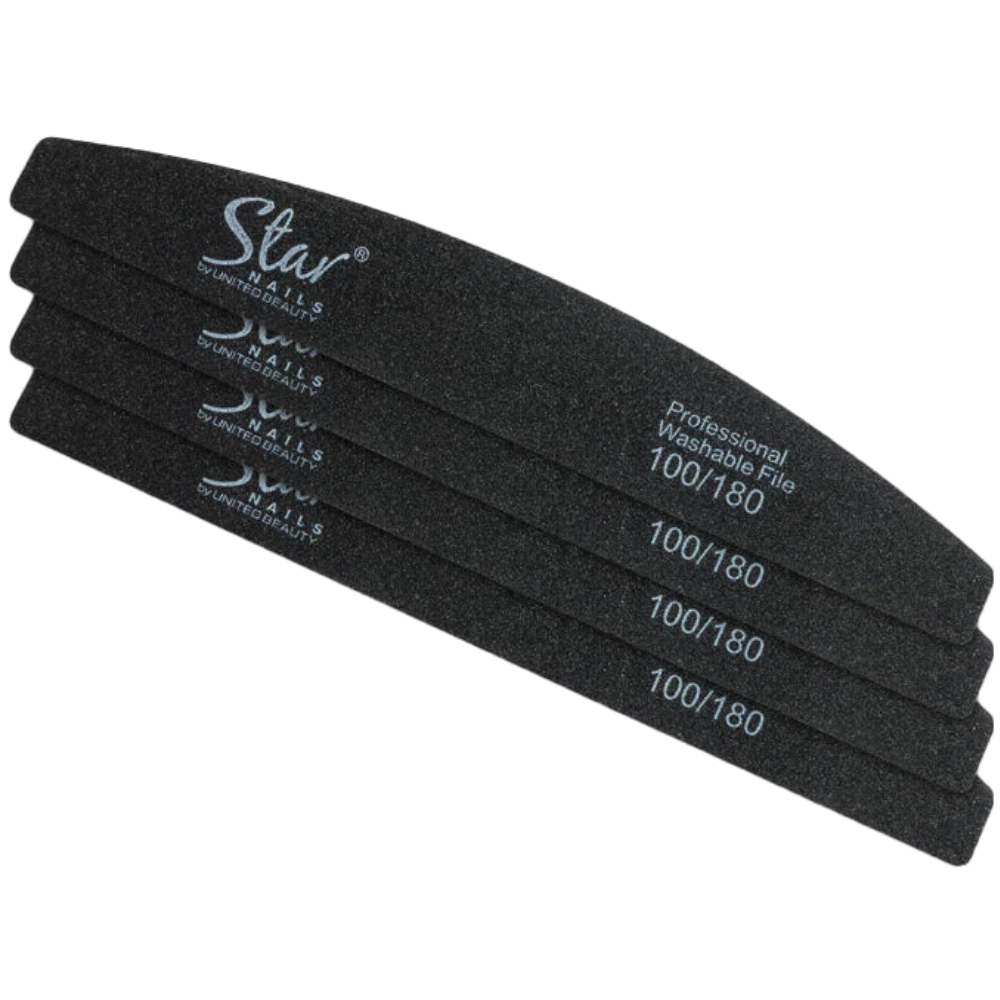 Star Nails Half Moon Foam Nail Files Black 100/180 4 Pack