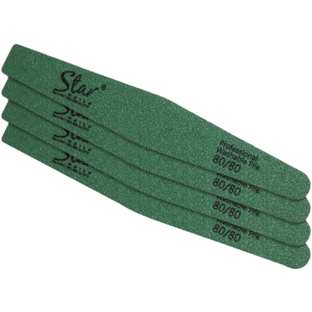 Star Nails Premium Diamond Washable Nail Files Green 80/80 Grit 4 Pack