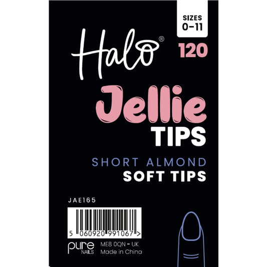 Halo Jellie Tip Soft Gel Nail Tips Almond Short Sizes 0-11 120 Pack