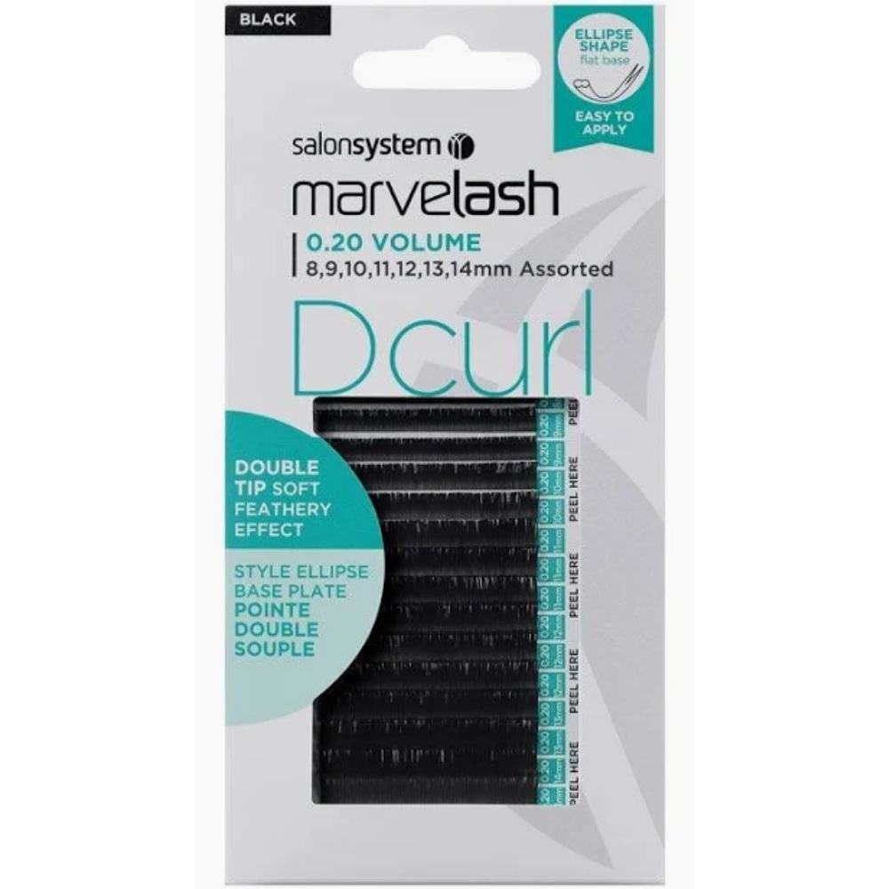 Salon System Marvelash D Curl 0.20 Ellipse Double Tip Lashes Assorted Black