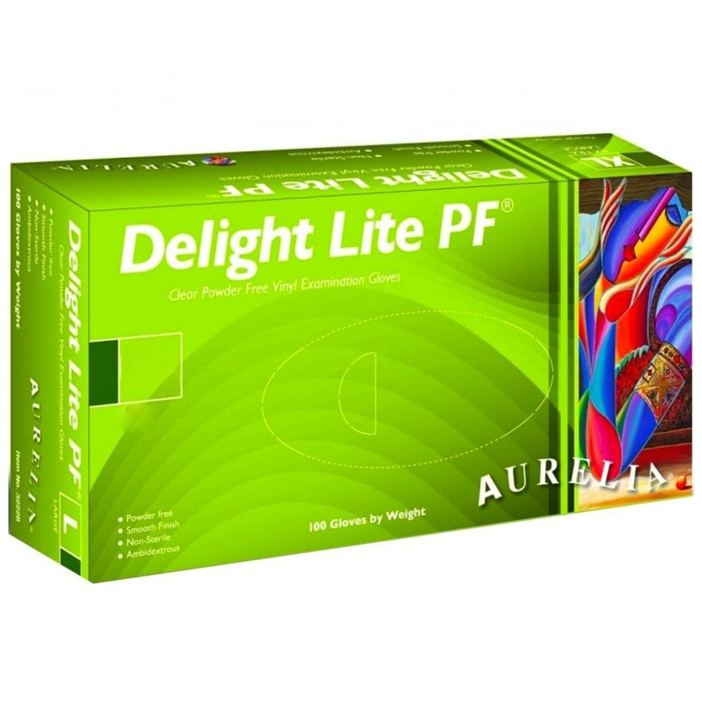 Aurelia Delight Lite PF Clear Powder Free Vinyl Gloves Small x 100
