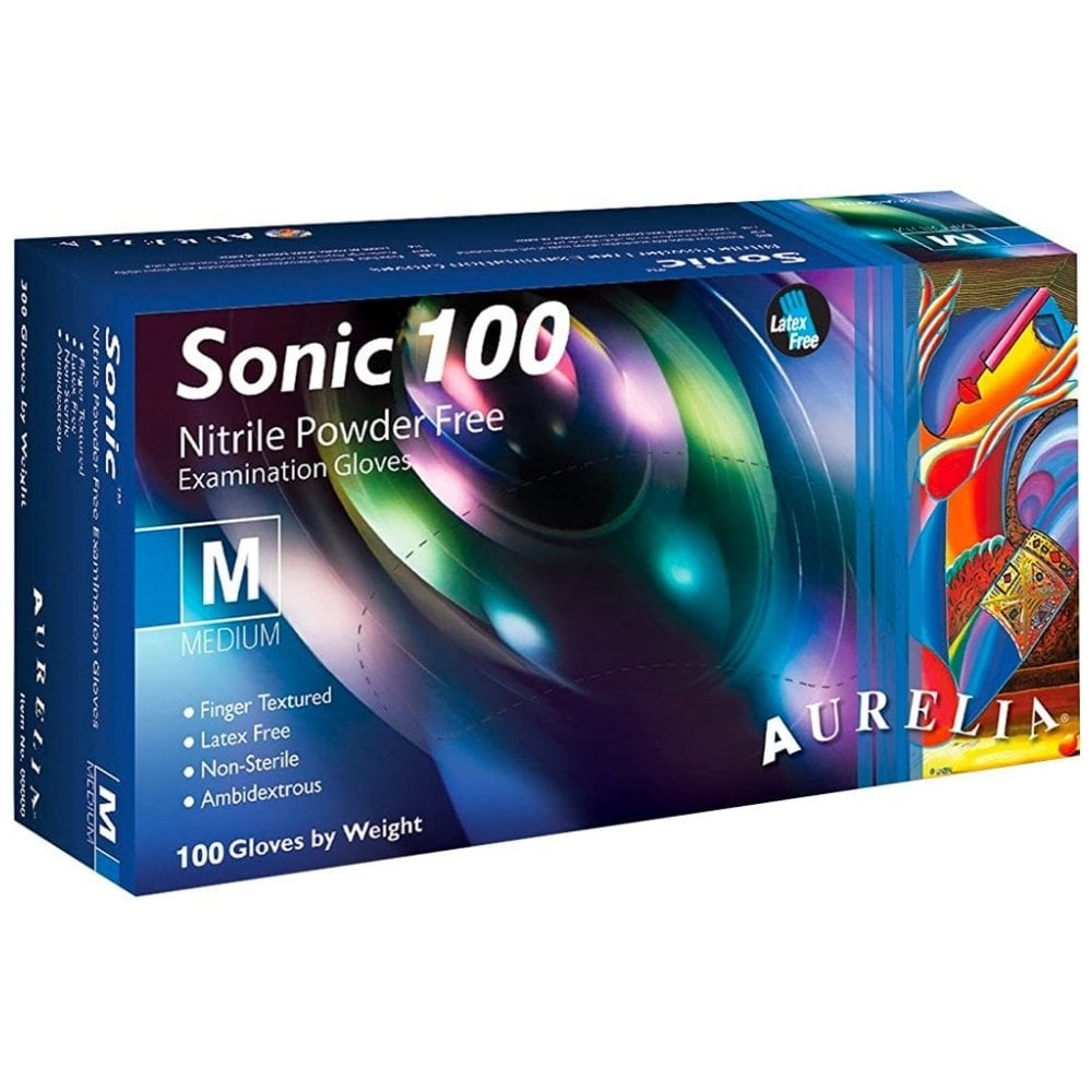 Aurelia Sonic 100 Blue Powder Free Nitrile Gloves Medium x 100